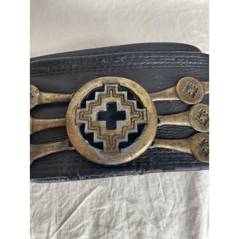 Gozzi Vtg Leather UTILITY Waist BELT Black 100% Leather Brazil 110 Metal Clasps